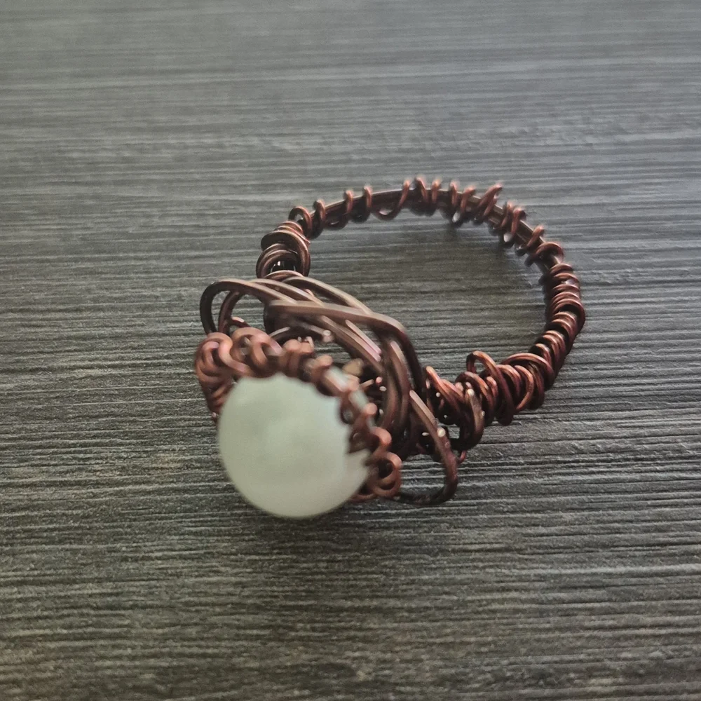 Handcrafted Copper Wire Wrapped Ring with Pearl - Picture 2 of 5